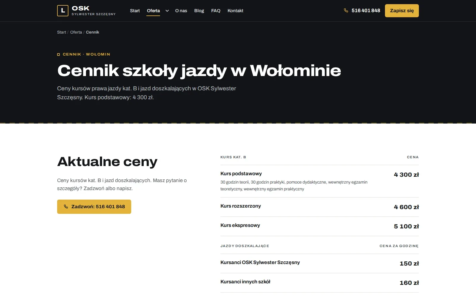 Cennik zarządzany z panelu: jedna zmiana ceny aktualizuje całą stronę.